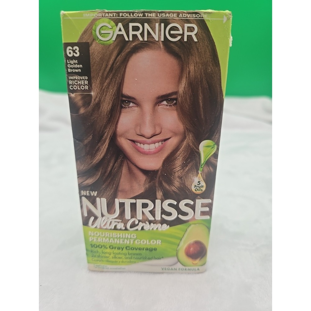 Garnier Nutrisse Permanent Hair Dye Color #63 Brown Sugar (Light golden Brown)